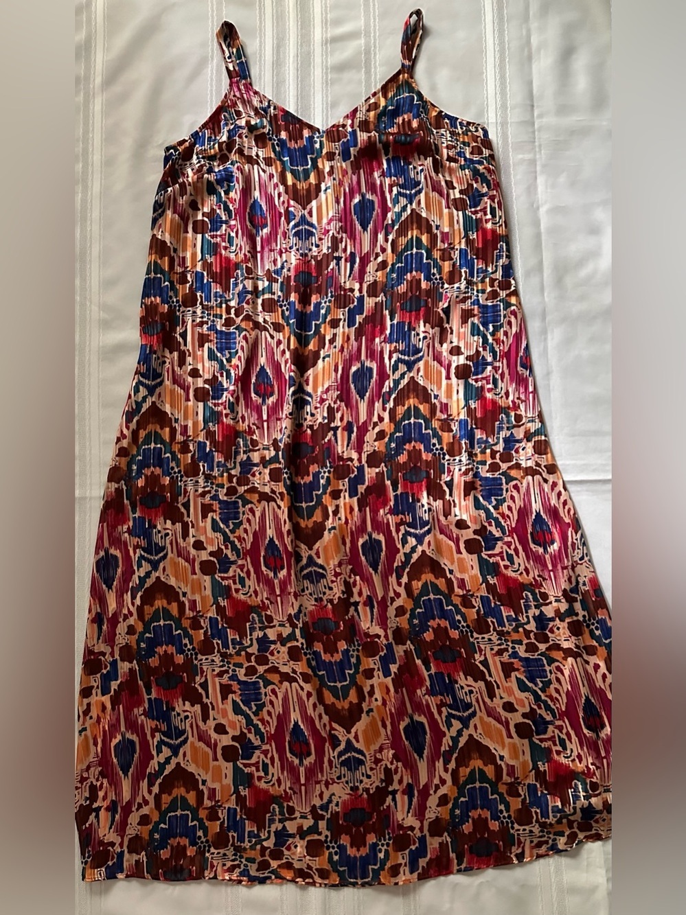 Vince Camuto Multicolor Ikat-Pleated Midi Dress Boho 1X Plus Size Women’s - Picture 4 of 12